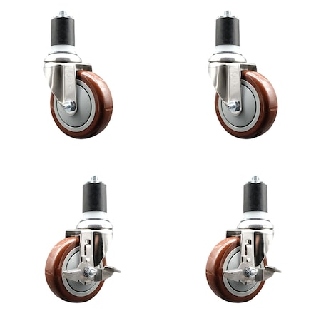 Service Caster 4 Inch 316SS Maroon Poly Swivel 1-7/8 Inch Expanding Stem Caster Brake SCC, 2PK SS316EX20S414-PPUB-MRN-2-TLB-2-178